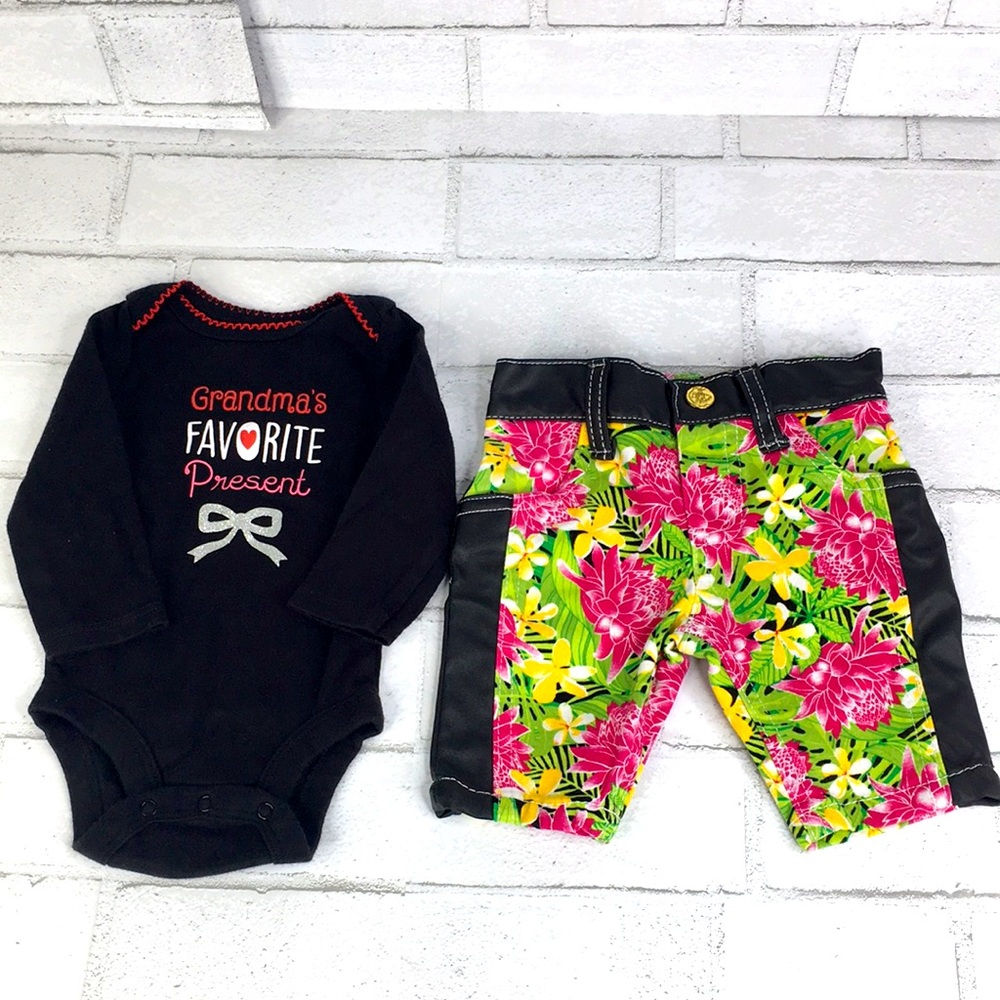 Apple Bottoms Pants & Grandma Top 0-3 Mos. *E